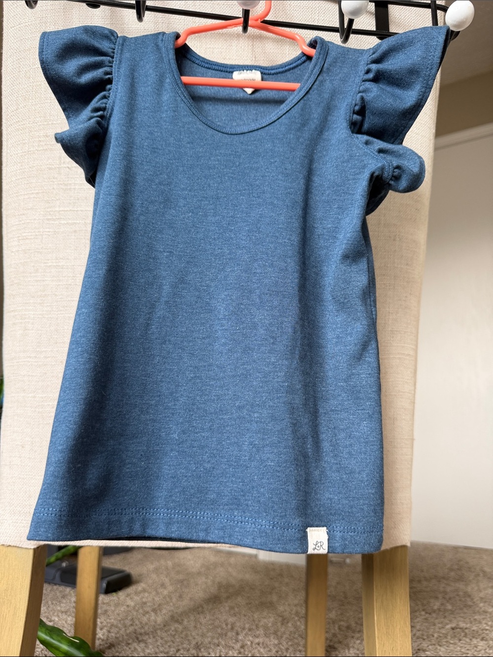 Girls Ruffle Sleeve Tee in Denim Blue - Comfortable Everyday Top